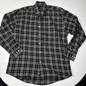 Vintage Burberry London Button Down Shirt Mens M Black Plaid Old Money